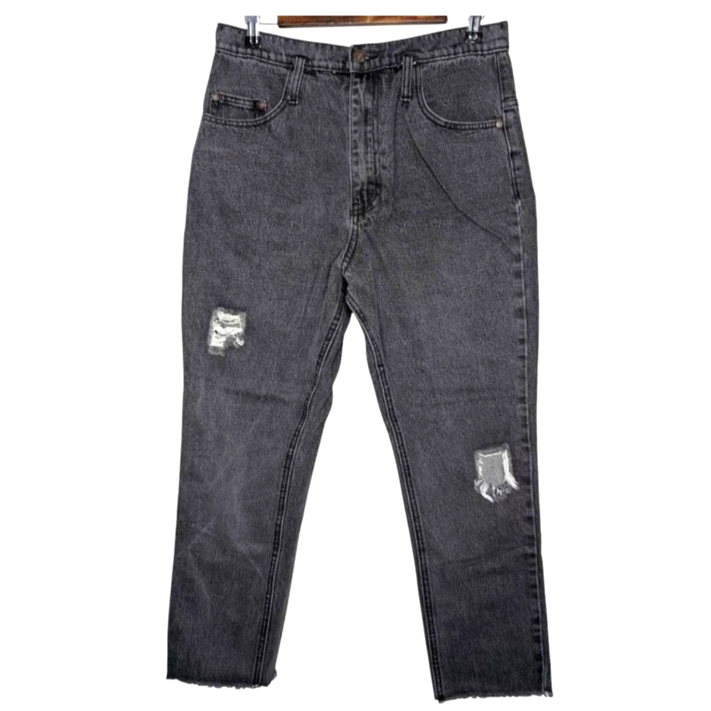 Forever 21 Women's Dark Gray Distressed Ripped Grunge Straight Leg Jeans Size 26